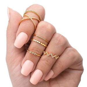 Antique Gold Crystal Midi Knuckle Ring Set